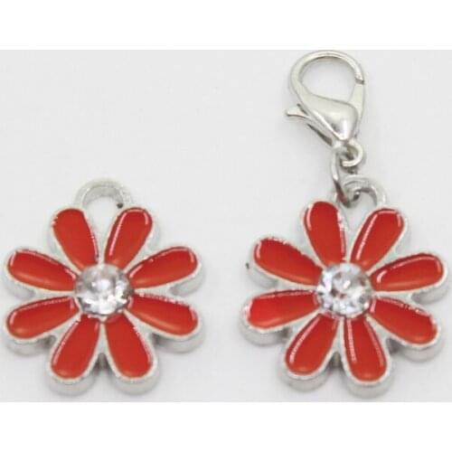 Hot Selling 20pcs/lot Red Daisy Flower Dangle Charms Lobster Clasp DIY Bracelet Necklace Pendants Jewelry Hanging Charms