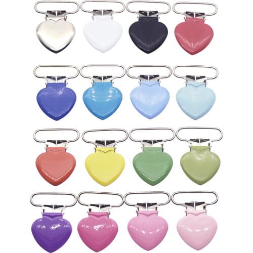 100 Pcs Heart 1 Inch Enamel Suspender Passy Binky Pacifier Mitten Clip Free Shipping