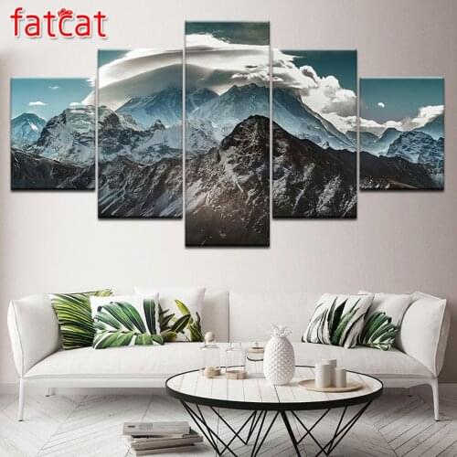 FATCAT 5 Piece Snow Mountains Diy Diamond Painting Full Square Round Drill Diamond Embroidery Sale Needlework Home Decor AE909