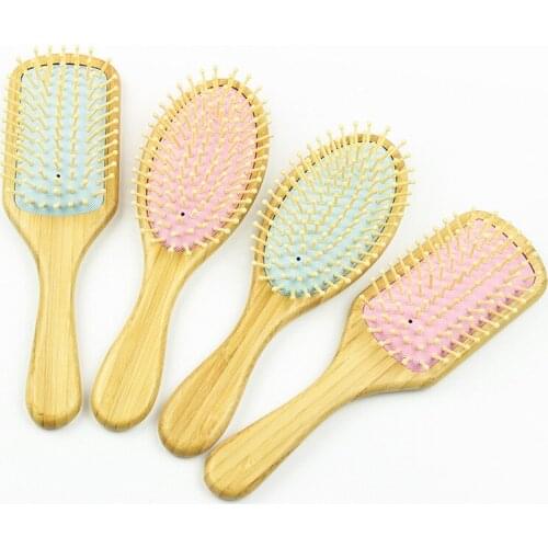 New pink Bamboo Hair Brush Airbag Massage Scalp Comb nature wood brushes anti static hair styling tools