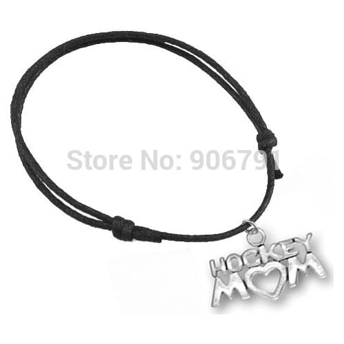 New arrival 50pcs a lot antique silver color HOCKEY MOM charm rope bracelets