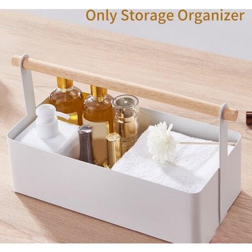 Portable Oils Divided Basket Home Kitchen Seasoning Display Condiments Countertop Storage Organizer Sauces Wood Handle Rack