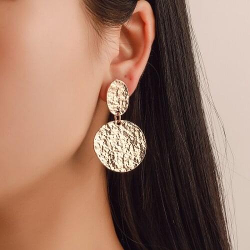 Simple Metallic Rounds Oval Alloy Golden Rose Gold Silver Plated Dangle Drop Earrings for Women
