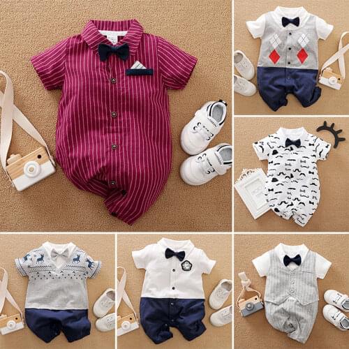 Prowow Summer Baby Costume For Boy Romper Suits Stripe Newborn Gentleman Overalls For Baby Bobysuits Casual Infant Jumpsuit Soft