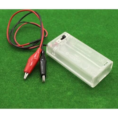 3V Battery Holder Storage Case Box 2 x AA Batteries with Alligator Clips Transparent Power Battery Holder with Switch & Cover
