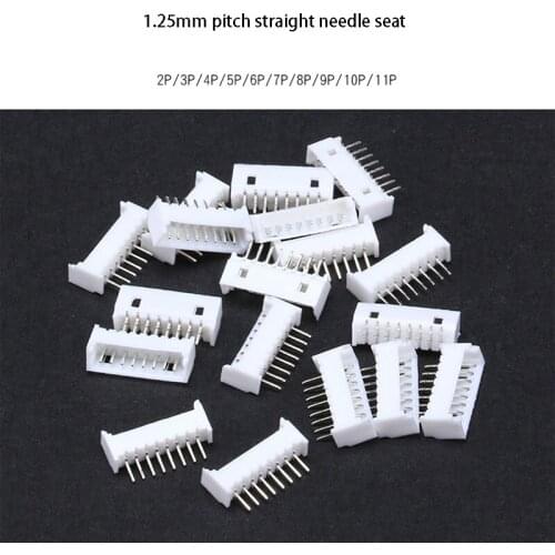 20pcs 1.25mm connector, straight pin plug-in board, straight pin rubber shell reed combination 2/3/4/5/6/7/8/9/10/11P connector
