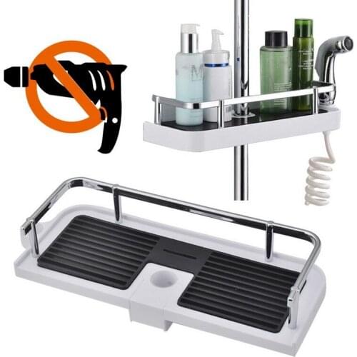 Adjustable Bathroom Pole Shower Shelf Shower Caddy Organizer Shower Head Stand Soap Shampoo Storage Rack Lifting Rod Shower Tray