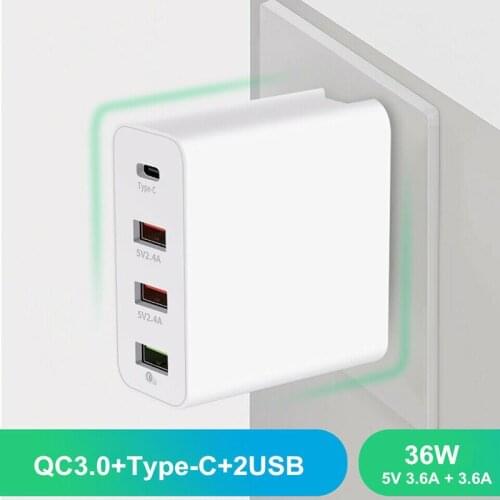 New 48W 4 USB 3.0 Type-C Multi-Ports Hub Fast PD Charge Wall Charger Adapter for iPhone iPad Samsung Galaxy Mobile Phone