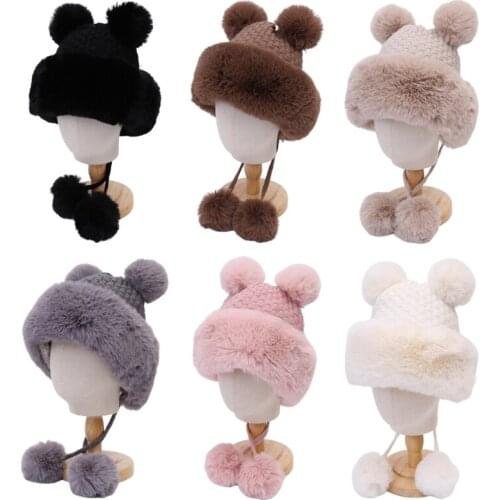 Knitted lei Feng Hat Casual Lovely pompom Woolen Hat Windproof for Men WomenSnow