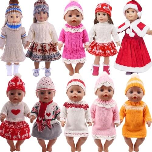Handmade Woolen Skirt + Hat Winter Warm Suit Doll Clothes Baby Reborn For 43 Cm Doll 18 inch Girls American,Our Generation Gift