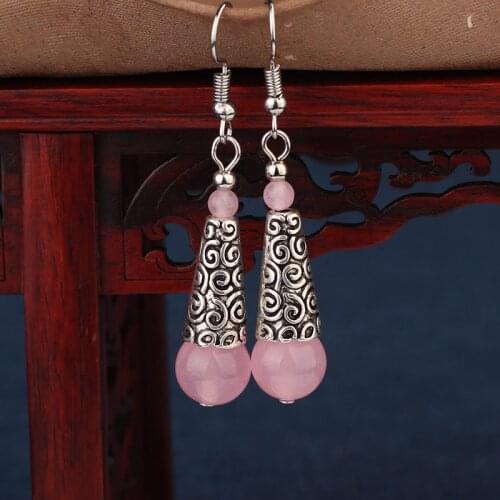 MYWINY nature stones dangle ethnic earrings pink,vintage fashion Tibetan Silver earrings jewelry sea blue