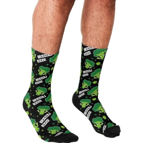 Funny Mens socks Funny Vegan Broccoli Rocks Pattern Printed hip hop Men Happy Socks cute boys street style Crazy Socks for men