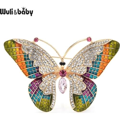 Wuli&baby Big Butterfly Brooches Women Enamel Rhinestone Insects Beauty Office Casual Brooch Pins Gifts