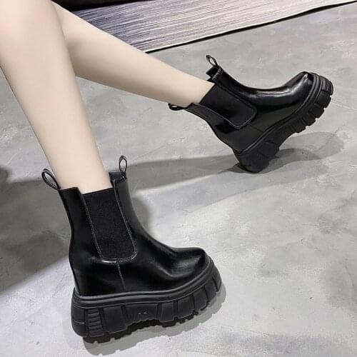 Slip on Rubber Women Martin Boots Round Toe Ankle Boots for Women Botas Vogue Wedges for Women Short Boots Shoes Woman Autumn
