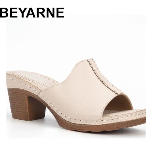 BEYARNEWomen Shoes Summer Slippers Formal Shoes PU Leather Wedge Heeled Sandals Female Footwear Women Slides Heels