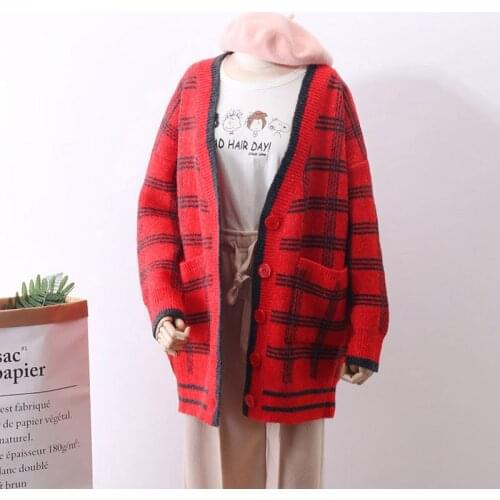 2018 Full Real Jumper Women Sweaters And Korean Lattice Loose Coat Woman Spring New Pattern Long Fund Sweater Cardigan