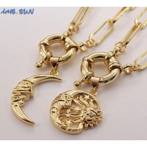 MHS.SUN Fashion Design Moon/Sun Pendants Necklace Vintage Gold Color Zircon Chunky Chain Necklace For Women Jewelry 1PC