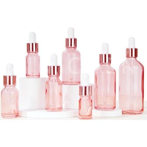 20pcs Essential Oil Bottle Rose Gold Thick Glass Dropper Bottle Liquid Aromatherapy Pipette Container 10ml 15ml 20ml 30ml 50ml
