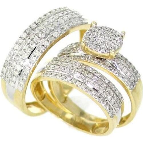 3PC/Set Female Ring Set Gold Studded with Crystal Square Womens Ring Set Fashion Girl Engagement Jewelry Hot Sale