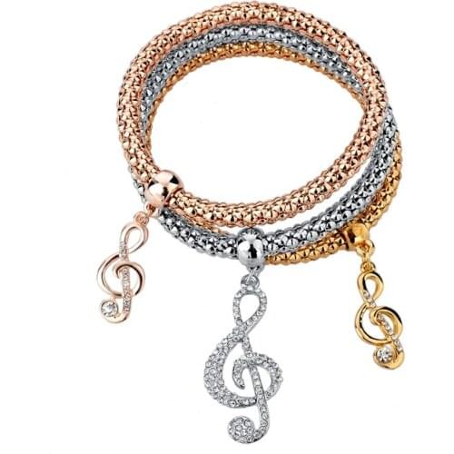Famous Brand Jewelry 3pcs Gold/Silver Plated Multilayer Bracelet Luxury Charm Bracelet With Music Pendant Fashion Pulsera Gift