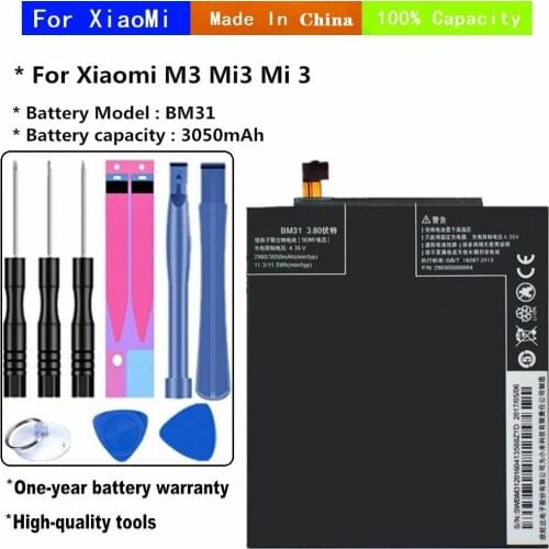 3050mAh BM31 Replacement Battery For Xiaomi 3 M3 Mi 3 Mobile Phone Battery + Tools