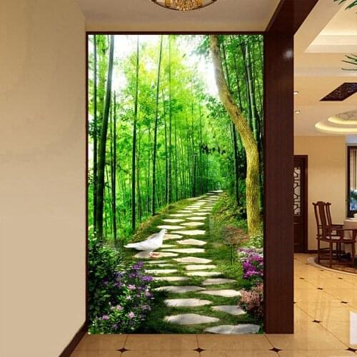 3D Mural Wallpaper Custom Size Bamboo Forest Small Road Entrance Hallway Murales De Pared Modern Home Decor Painting Wallpaper
