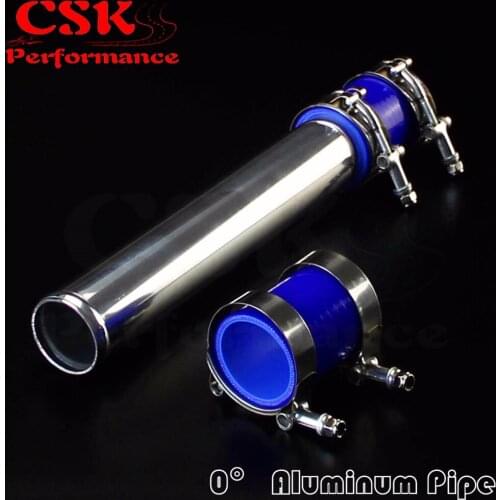 57mm 2.25" Aluminum Turbo Intercooler Pipe Piping Tubing + silicon hose BLUE + t bolt clamps kits