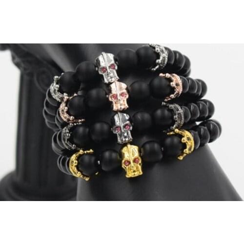 8mm tf523 gold silver micro pave cz zircon cubic zirconia Bracelet adjusted nature stone bead warrior weathering agate Bangles