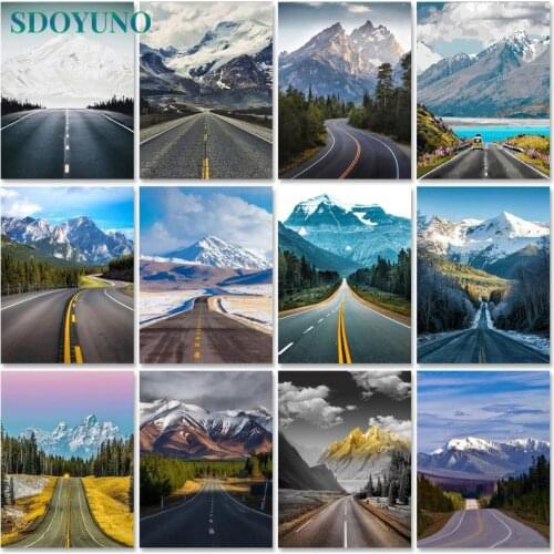SDOYUNO 40x50cm Acrylic Paint By Numbers Mountain Highway Scenery Oil Painting By Numbers On Canvas Frameless DIY Home Decor