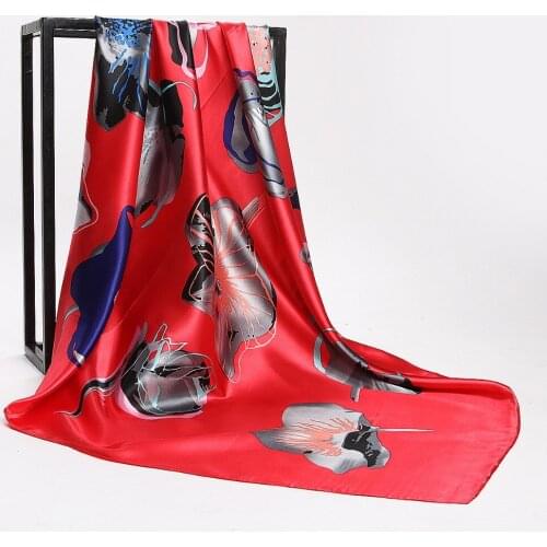 Brand Silk Neck Scarf 90*90cm Autumn Winter Female Euro Flower Print Large Square Scarves High Quality Imitated Shawl Hijab