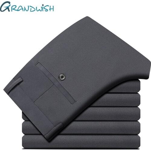 Grandwish New Mens Casual Long Pants Cotton Soft Business Stretch Trousers Male Brand Sequined Gray High Quality Pant;ZA473