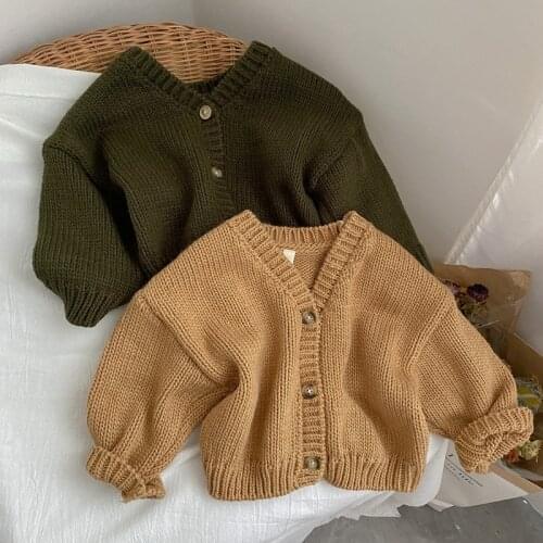 Spring Autumn Knitted Long Sleeves Cardigan Sweater Baby Children Clothing Girl Sweaters Wear Korean Kids Boy Buttons Coat Loose