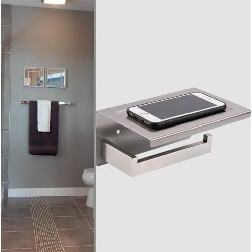 Brushed Nickel Toilet Paper Holder,SUS304 Stainless Steel Bathroom Paper Tissue Holder with Mobile Phone Storage Shelf Rack