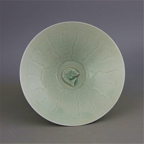 Song Dynasty Hutian Kiln Celadon Sculpture Fish Bamboo Hat Bowl With Sea Water Pattern