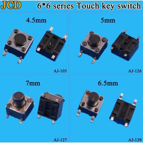 JCD 1PCS SMD Switch 6*6*4.5mm 6*6*5mm 6.5mm 7mm 6X6 4Pin Tactile Tact Push Button Micro Switch Self-reset Switches