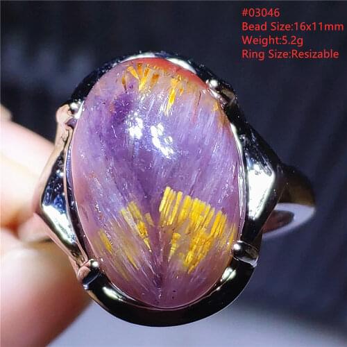 Genuine Natural Auralite 23 Cacoxenite Purple Red Adjustable Size Ring 925 Sterling Silver Rutilated Quartz Beads Rare AAAAA