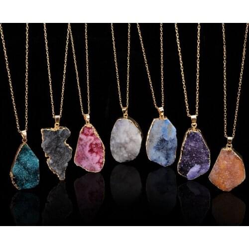 Vintage Jewelry with Gold Color Druzy Natural Stone Statement Choker Pendant Necklace for Women Party Gift