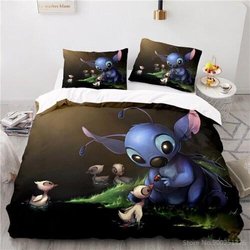 3D Cartoon Lilo & Stitch Bedding Set Kawaii Little Ducks Duvet Cover Set Comforter Cover Pillowcase Bedclothes for Home Bedroom