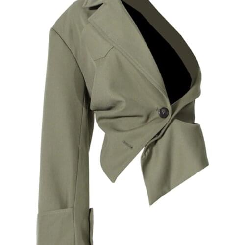 Coat Womens Jackets Spring 2021 Irregular One Shoulder Single Breasted Short Ladies Loose Asymmetrical Autumn Coats Clothing