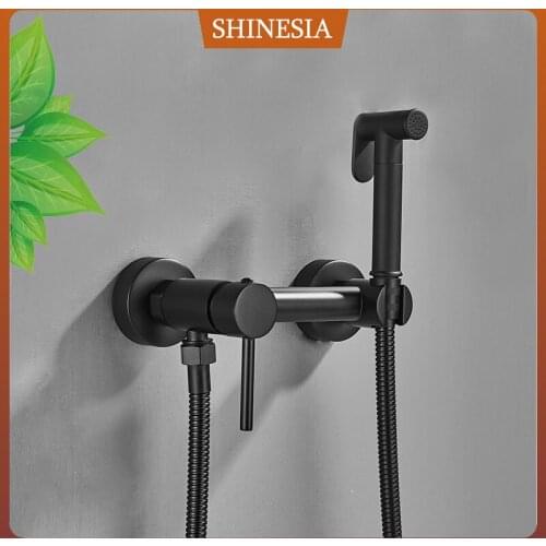 Shinesia Matte Black Bidet Faucet Brass Shower Tap Hot Cold Water Washer Mixer Crane Toilet Sprayer Head Bathroom Accessories
