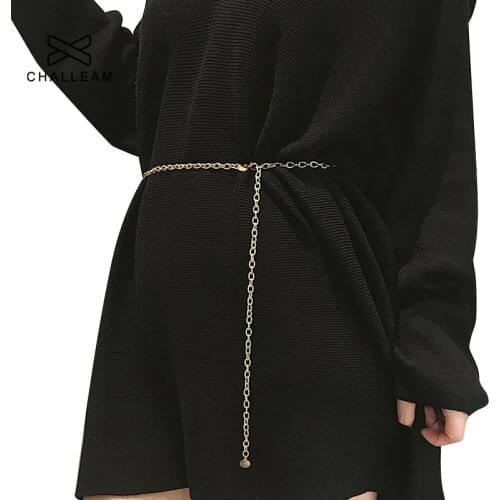 Fashion Women Waist Chain Belts Female Silver Body Mini Metal Dress Gold Belt Woman Sequins Thin Chains Womens ketting riem 133