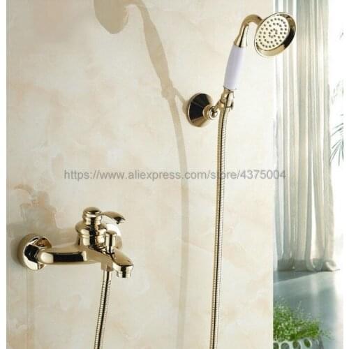 Wall Mounted Luxury Gold Color Brass Bathtub Faucet With Hand Shower Bathroom Bath Shower Faucets Ntf402
