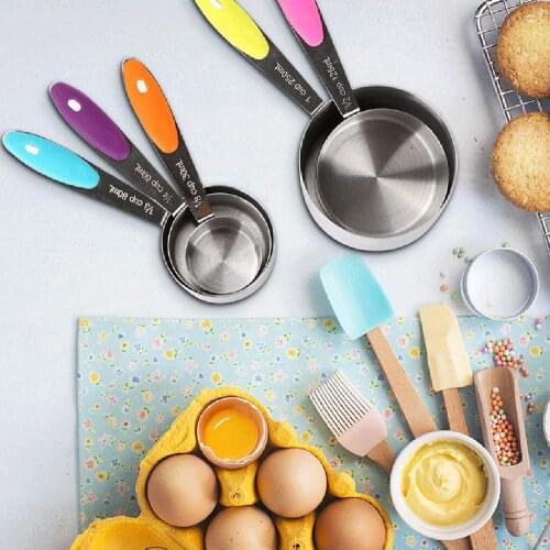 5Pcs Stainless Steel Measuring Spoons Measuring Cups Silicone Handle for Dry and Liquid Kitchen Accessories Eco-Friendly