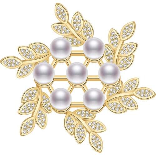 Delicate micro-inlaid zircon Athena olive branch crown brooch with pearl hexagonal fashion accessories hijab pins best gifts
