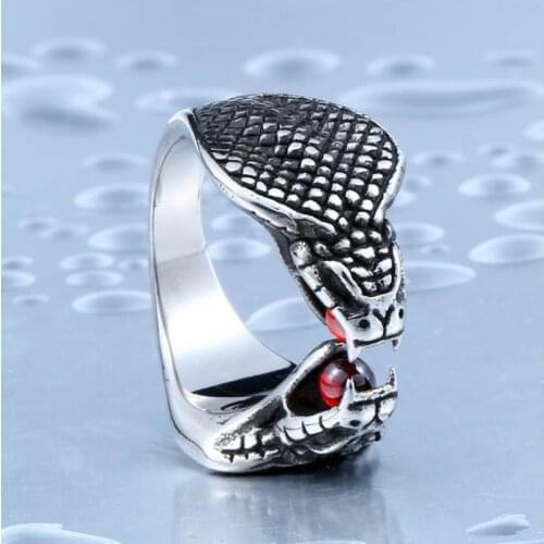 New Exaggerated Animal Double-Headed Cobra Ring Mens Ring Bohemian Red Crystal Inlaid Ring Accessories Party Jewelry