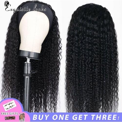 Headband Wig Curly Headband Wigs for Black Women Human Hair Kinky Curly with Headbands Glueless Brazilian Hair Machine Made Head