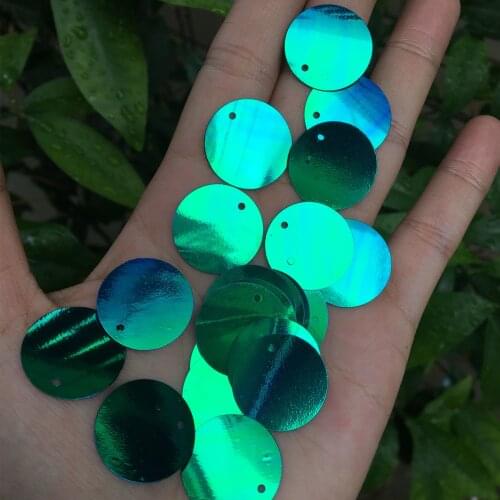 20mm 50g Flat Round Sequins PVC Paillette For Crafts Belly Dance Garments With 1 Side Hole Black Green