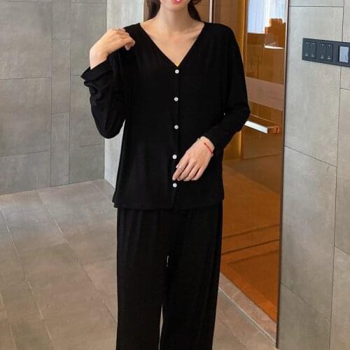 Spring Autumn New Cardigan Wide Leg Pants Womens Pajamas Korean Version Thin Large Loose 2Pcs Set Female Sleepwear Homewear