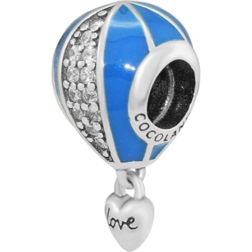 Fits Pandora Charms Bracelets Up and away Beads with Blue Enamel & Clear CZ 100% 925 Sterling-Silver-Jewelry Free Shipping