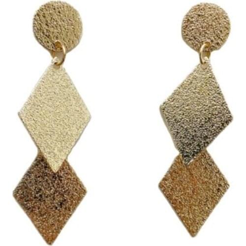 Simple Metal Gold And Silver Color Long Stud Earrings Double Rhombus Shaped Womens Earrings Friends Party Jewelry